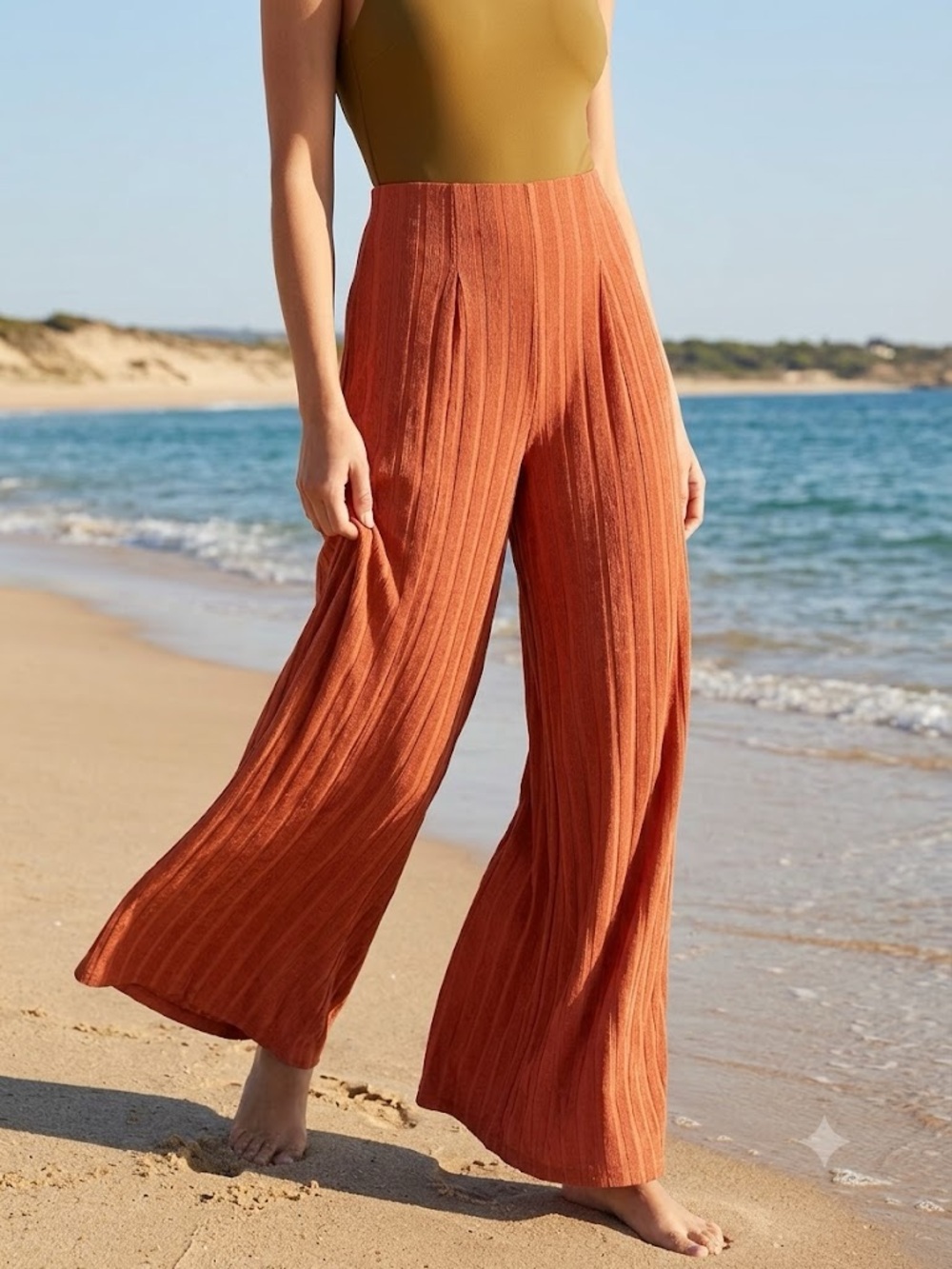 Free people ribbed wide leg orange beach cover up pants size extra small